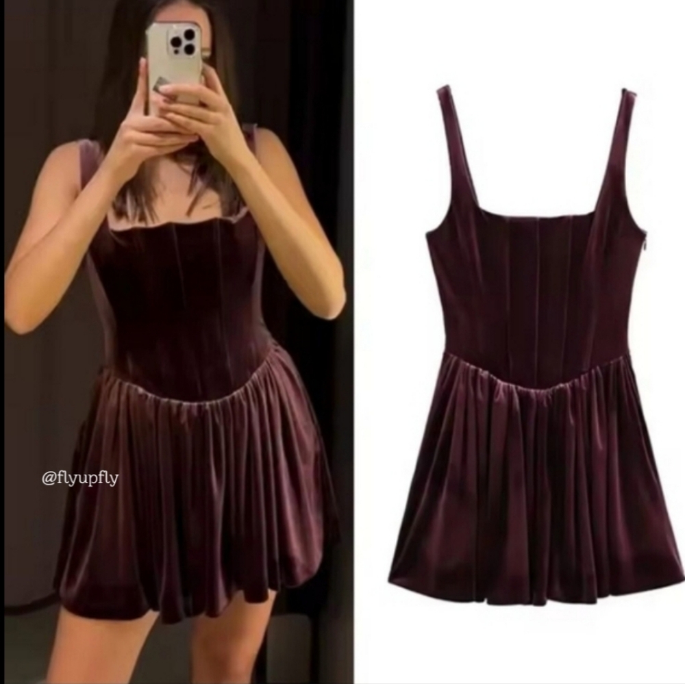 Zara Rare Corset Velvet Mini Dress  Size M